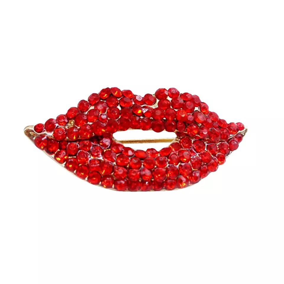 Broche mond Strass Rood (4.2 x 1.8 cm )