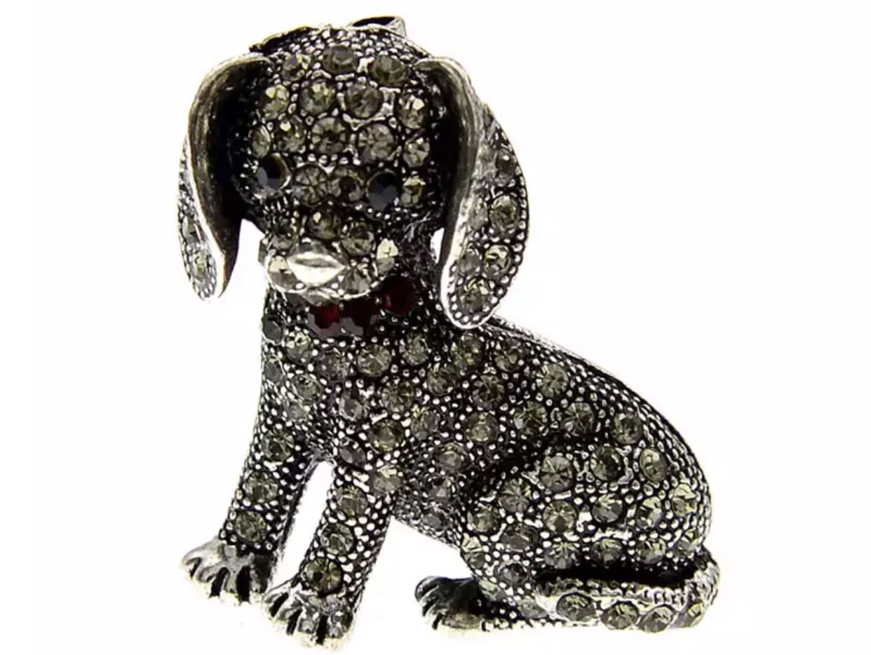Broche Hond Strass ( Koper/Roze Kleurig ) 3.6 x 3 cm