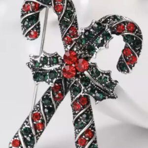Broche zilverachtige KerstStokken Strass ( 4.5 x 3 cm )