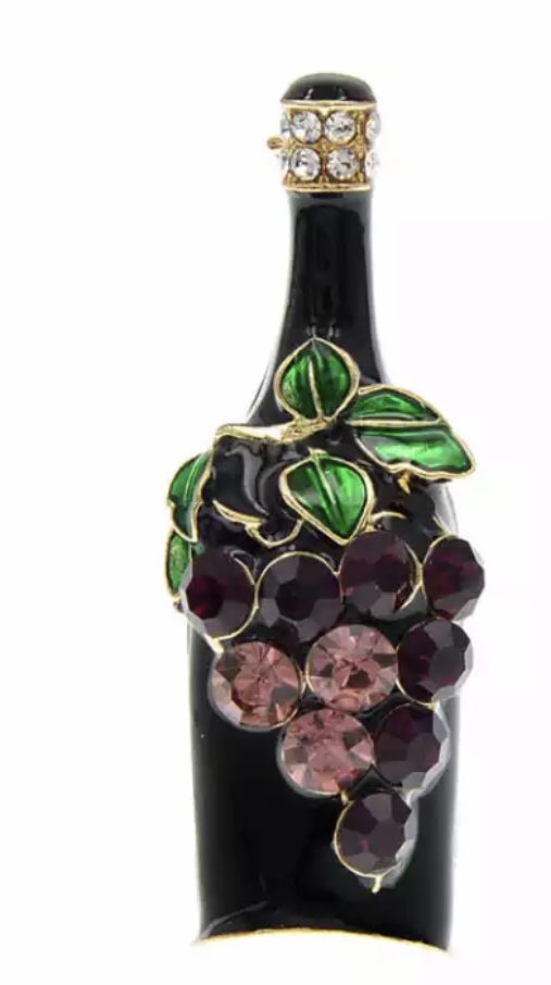 Broche Wijnfles Zwart ( 5 x 1.8 cm )