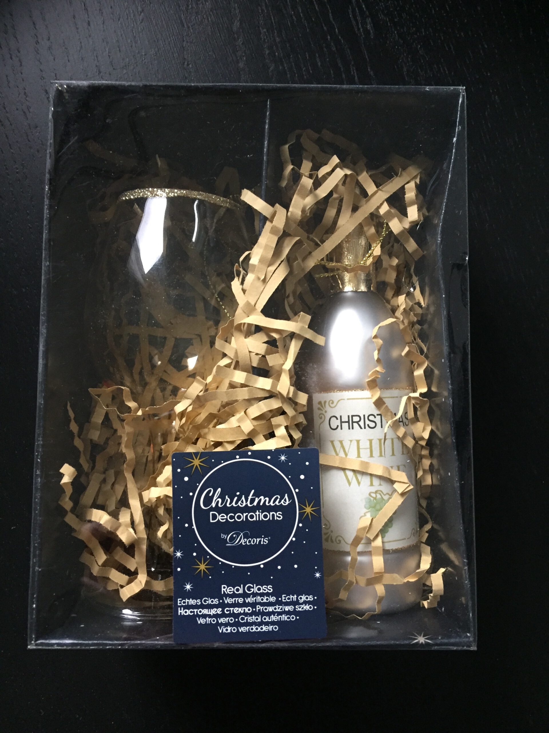 Kersthangerset ( Glazen ) White Wine fles met glas 12 cm - Afbeelding 2