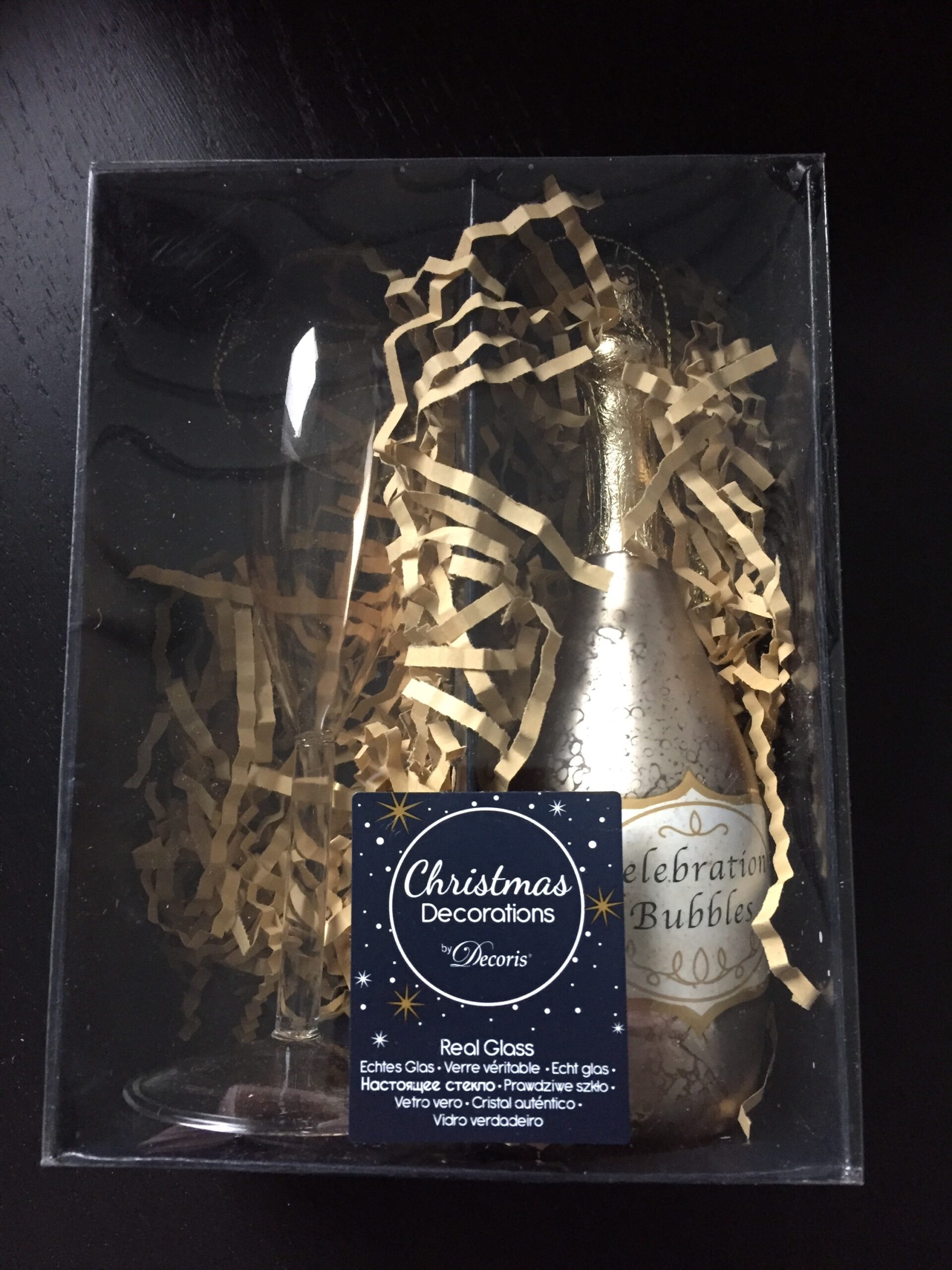 Kersthangerset ( Glazen ) Celebration Bubbels fles met glas 12 cm - Afbeelding 2