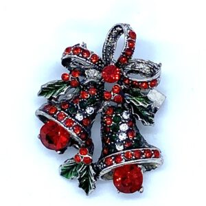 Broche Kerstklokken Strass  Zilverkleurig ( 3,4 x 3 cm )