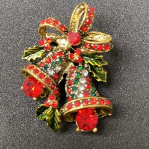 Broche Kerstklokken Strass goudkleurig ( 3,4 x 3 cm )