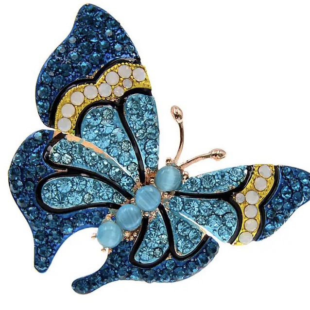 Broche Vlinder Strass Blauw ( 4.5 x 4.0 cm )
