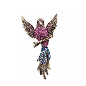 Broche Papegaai Strass Goudkleurig ( Roze) 7.0 x 4.0 cm 