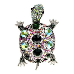 Broche Schildpad Turtle Strass( Groen /Zilverkleurig ) 
6.1 x 4 cm