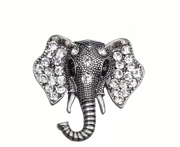 Broche Olifanten kop Strass ( Zilverkleurig) 3.5 x 3.8 cm