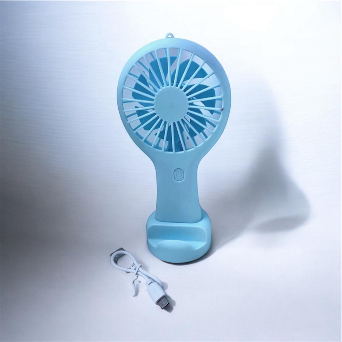 Ventilator Pocket mini 17 x 8.7 cm(draagbaar) 3 snelheden met telefoon houder . Blauw - Afbeelding 2