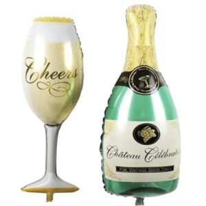 Folieballon Chateau Celebration fles met Cheers glas 
Fles 82 x 48 cm Glas 95 x 45 cm 