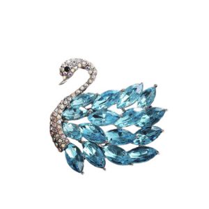 Broche Zwaan Strass ( lichtblauw) Zilverkleurig 4.5 x 4.4 cm