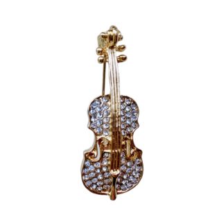 Broche Viool Strass ( Goudkleurig )5 x 2 cm