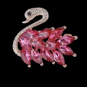 Broche Zwaan Strass Roze ( Goudkleurig) 3.7 x 4.0 cm