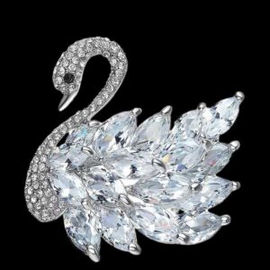 Broche Zwaan Strass ( Zilverkleurig ) 4.0 x 4.5 cm