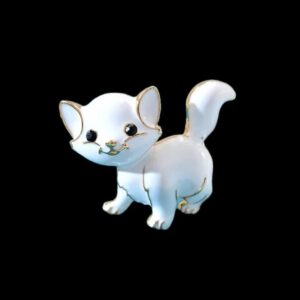 Broche Kat ( Wit met Goudkleurig ) 3.0 x 3.5 cm