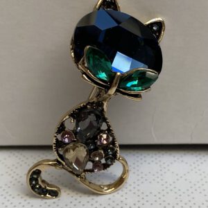 Broche Kat Strass( Donkerblauw ) 5.8 x 2.8 cm 