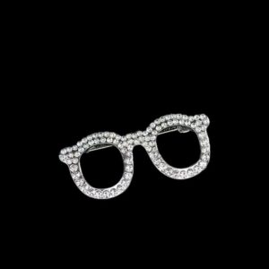 Broche Bril Strass ( Zilverkleurig) 4.8 x 2.2 cm
