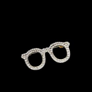Broche Bril Strass ( Goudkleurig) 4.8 x 2.2 cm