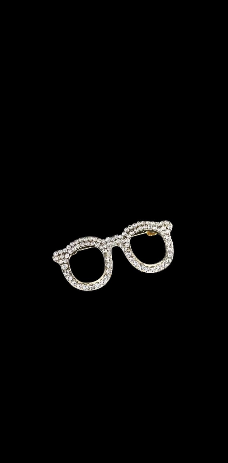 Broche Bril Strass ( Goudkleurig) 4.8 x 2.2 cm
