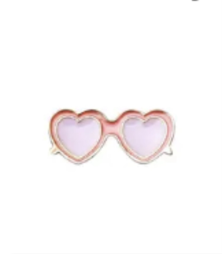 Broche/Pin Zonnebril Hartjes ( Roze ) 1.5 x 1.9 cm
