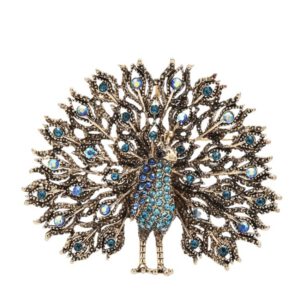 Broche Pauw Strass Blauw ( Goudkleurig ) 7 x 6.2 cm