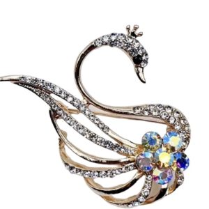Broche Zwaan Strass bloem ( Goudkleurig)  4.5 x 5.2 cm