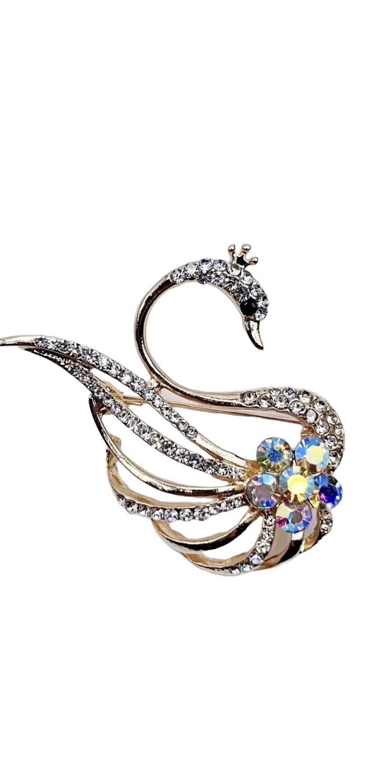 Broche Zwaan Strass bloem ( Goudkleurig) 4.5 x 5.2 cm
