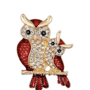 Broche Uil Strass Rood ( Goudkleurig) 4.4 x 3.2 cm