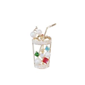 Broche Cocktail met Rietje Strass met Parel (Goudkleurig) 3.6 x 2.1 cm