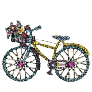 Broche Fiets Strass met Bloemenmandje ( 5.2 x 7.3 cm )