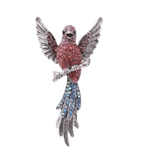 Broche Papegaai Strass Roze (Zilverkleurig )7.0 x 4.0 cm