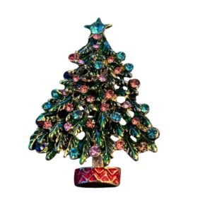 Broche Kerstboom Strass 
 (Donkergroen met ster) 5.5 x 3.9 cm in diversen soorten
