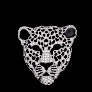 Broche Panter Hoofd Strass ( Zilverkleurig ) 3.5 x 3.5 cm