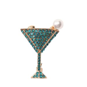 Broche Cocktail Strass met Parel (Blauw/Goudkleurig) 4 x 3 cm
