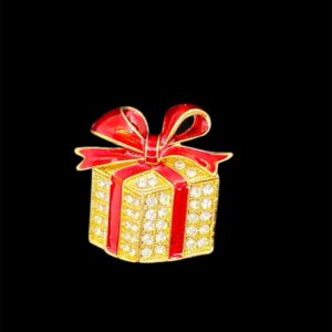 Broche Cadeau Strass goudkleurig ( 4.4 x 4.4 cm )