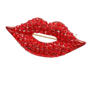 Broche Mond Rood Strass ( Emaille mondhoeken ) 3.5 x 1.8 cm