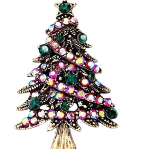 Broche Kerstboom Strass ( Goudkleurig ) 4.5 x 3.0 cm