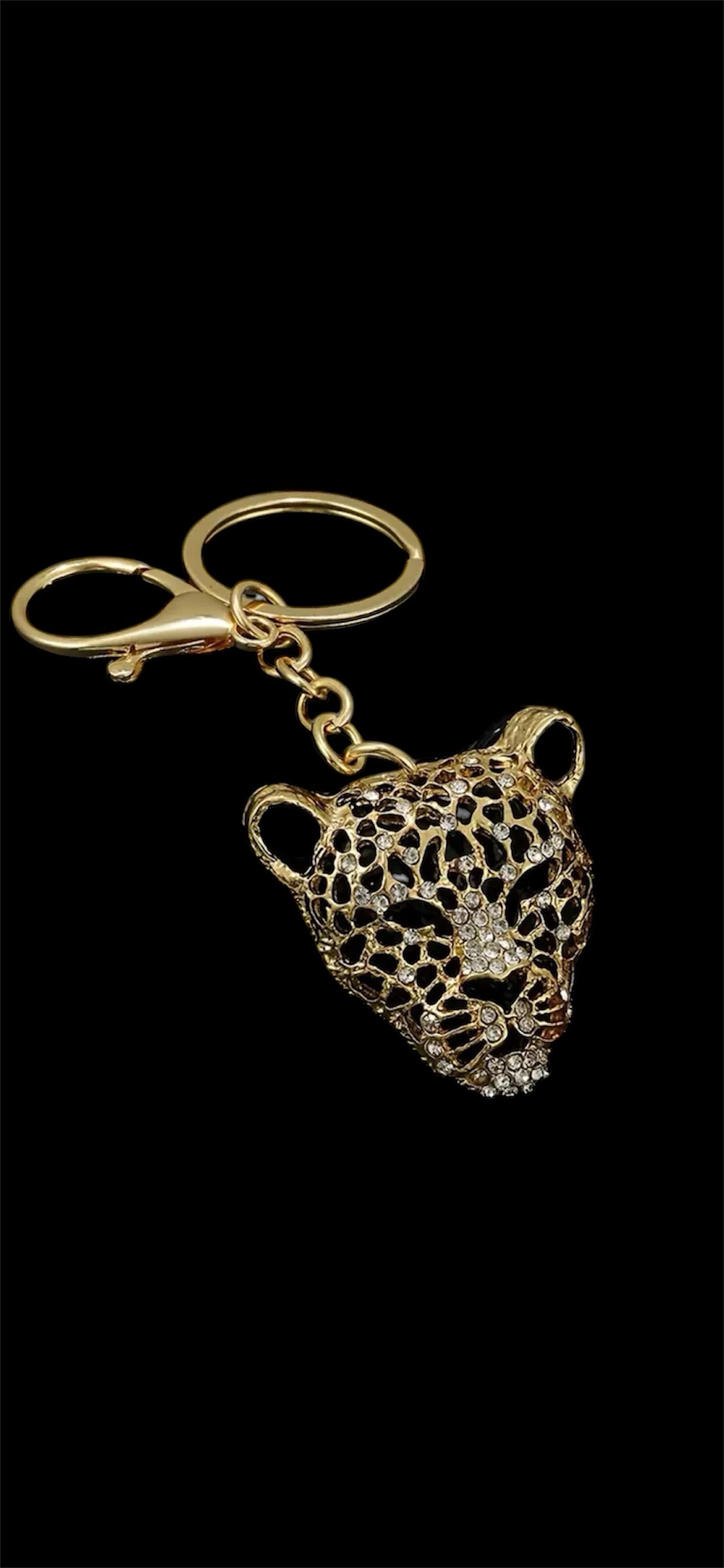 Sleutelhanger Panter Hoofd Strass ( 4.5 x 4.5 cm ) Goudkleurig - Afbeelding 2