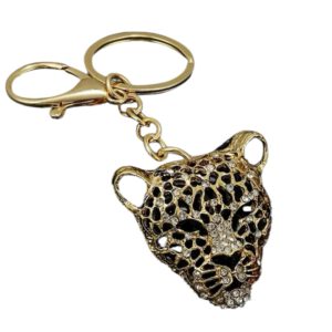 Sleutelhanger Panter Hoofd Strass ( 4.5 x 4.5 cm ) Goudkleurig