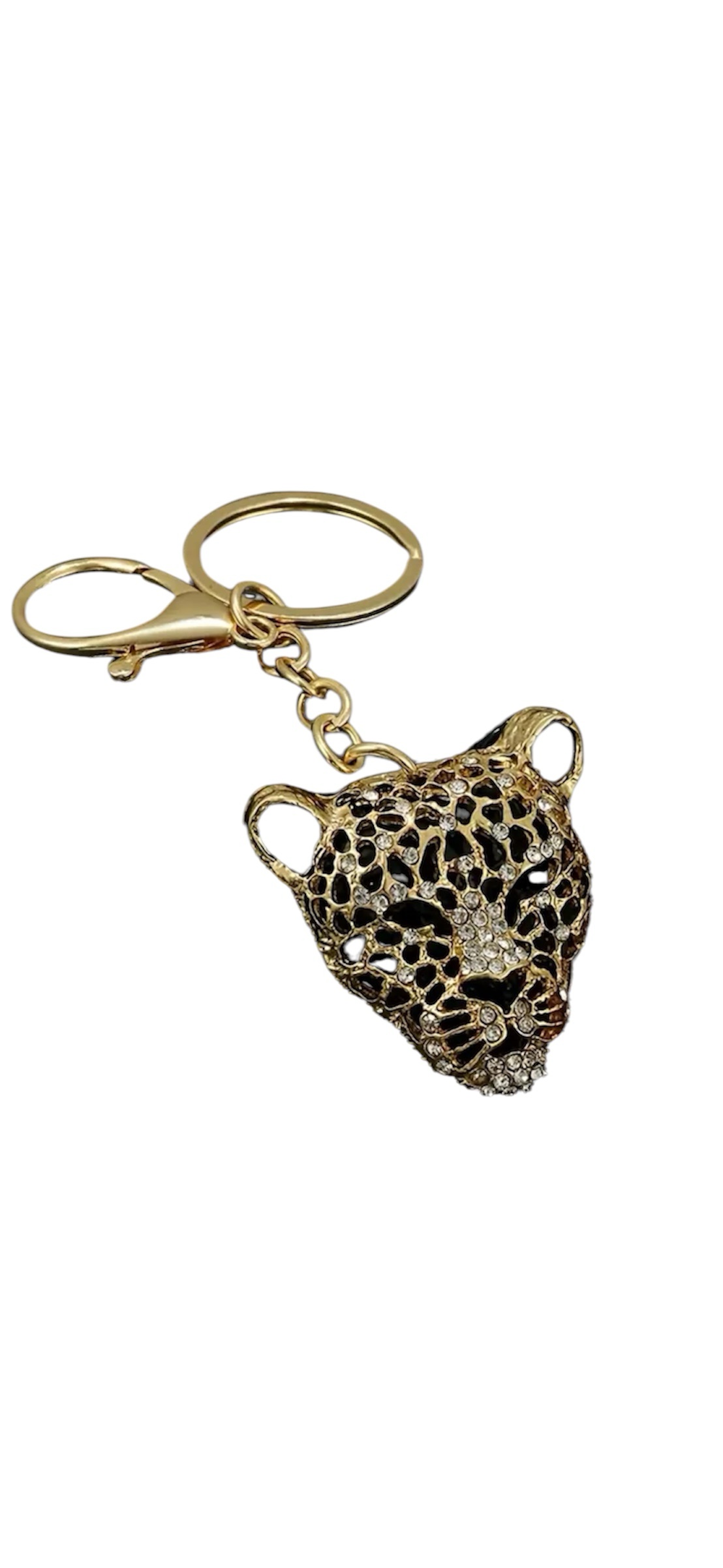 Sleutelhanger Panter Hoofd Strass ( 4.5 x 4.5 cm ) Goudkleurig