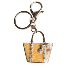 Sleutelhanger Okergeel Tas met Strass strik ( Goudkleurig ) 4.5 x 4.5 cm
