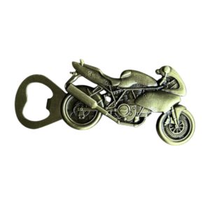 Flesopener Motorfiets kleur goud/ groen ( 11.3 x 5.0 cm )