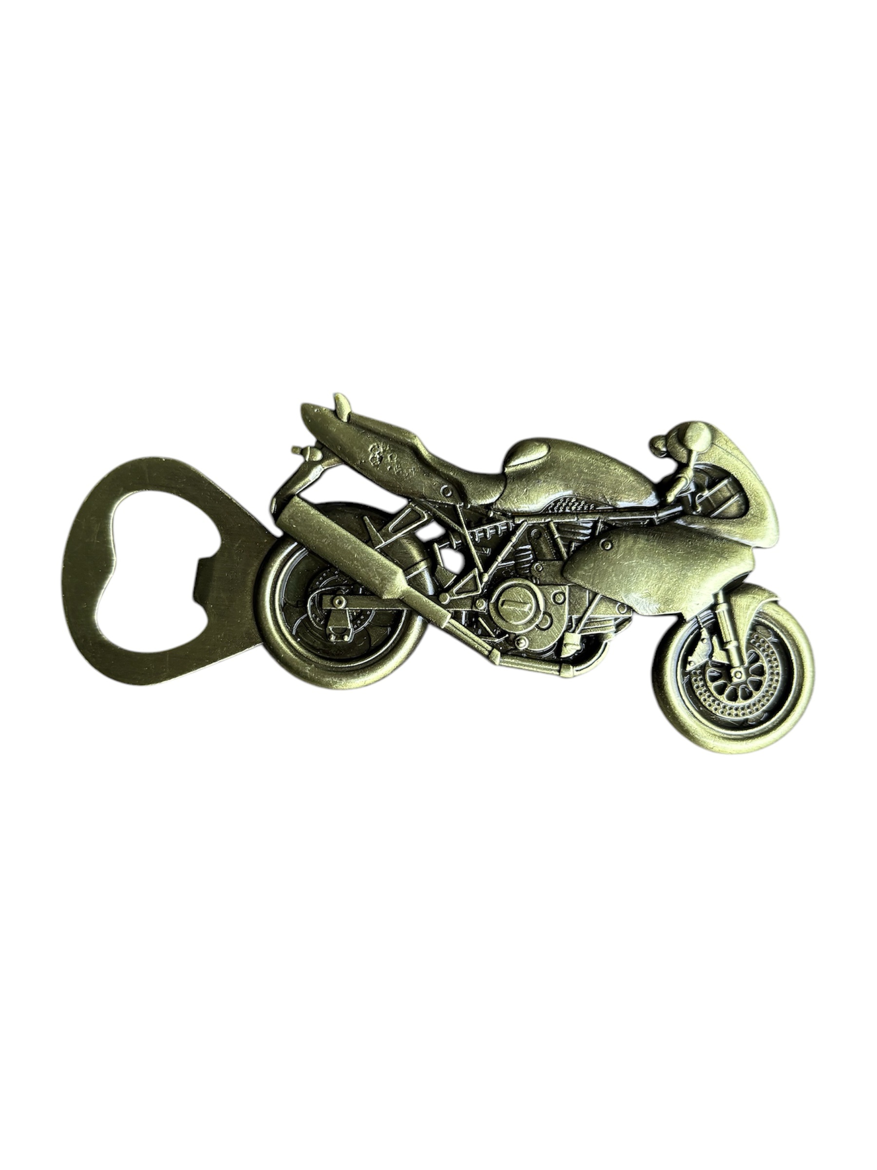 Flesopener Motorfiets kleur goud/ groen ( 11.3 x 5.0 cm )