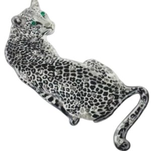 Broche Panter Acryl (Plat model ) met Strass steentjes ( 9 x 4.3 x 0.5 cm