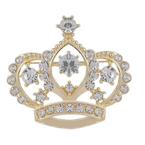 Broche Kroon Strass groot Goudkleurig (5 x 4.5 cm )