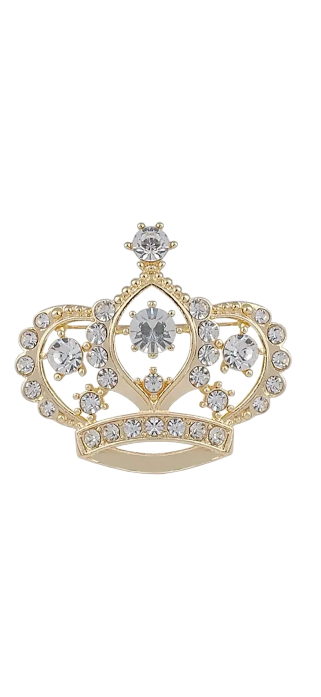 Broche Kroon Strass groot Goudkleurig (5 x 4.5 cm )