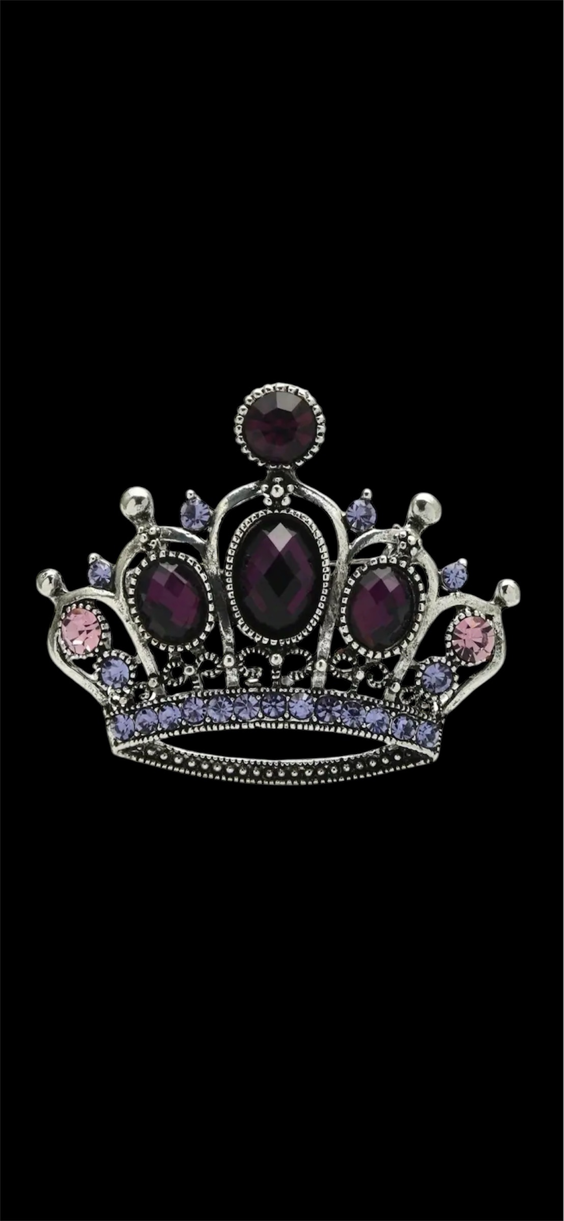 Broche Kroon Strass groot Zilverkleurig met paarse steentjes (5.4 x 4.7 cm ) - Afbeelding 2