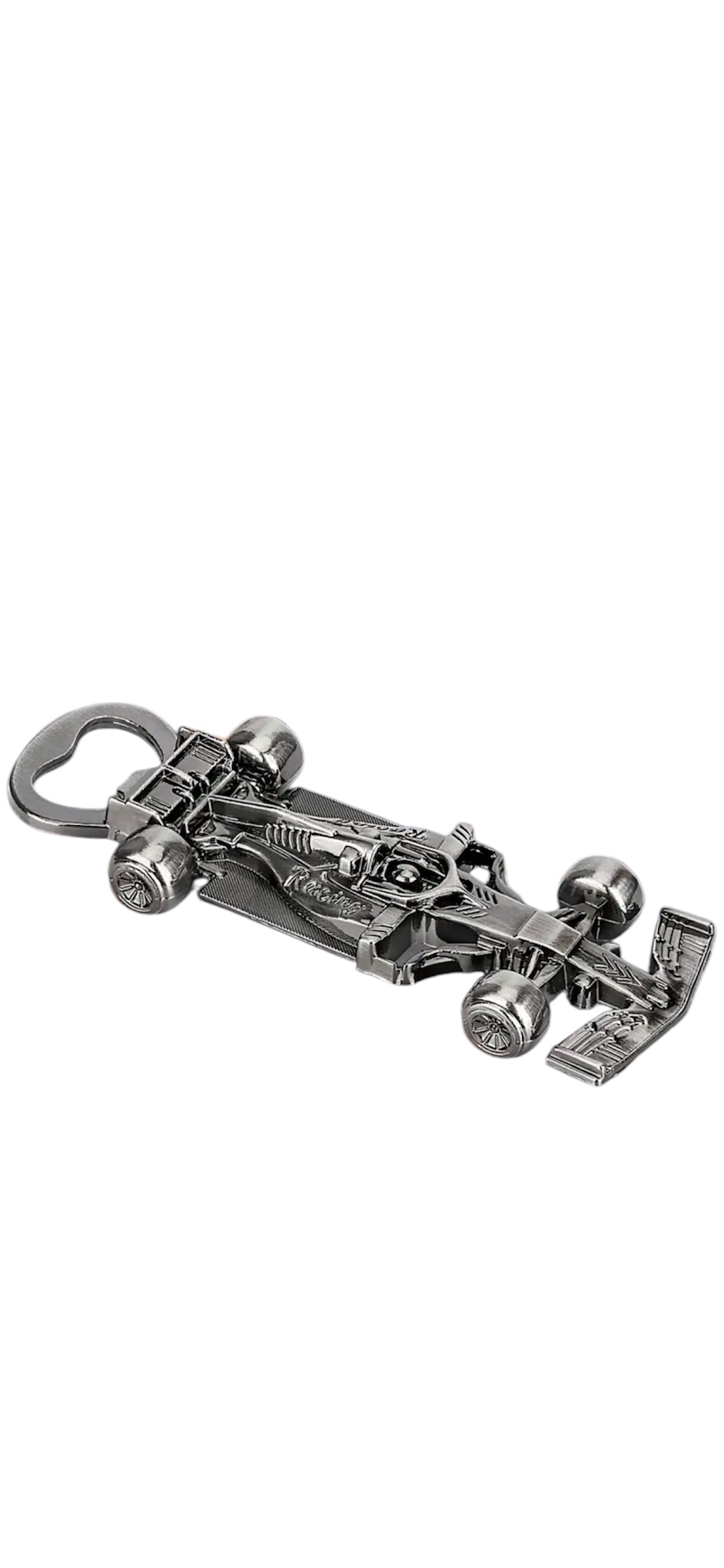 Flesopener Racewagen (Racing Car ) Zilverkleurig 13 x 4.5 cm