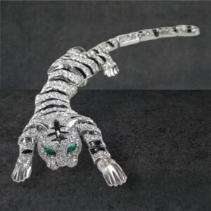 Broche Tijger Strass Zilverkleurig( Schouder Broche Groot) 26 x 6 cm