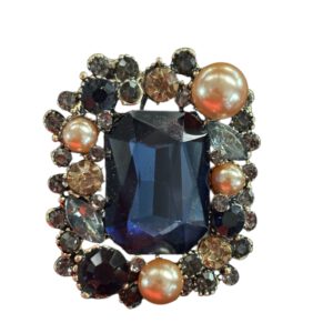Broche Retro Blauw met imitatie parel ( Goudkleurig ) 4.7 x 4.0 cm